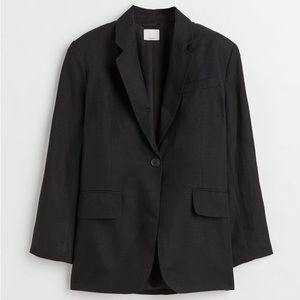 NWT H&M Oversize Black Linen Blend single button Blazer $49.99 size large.